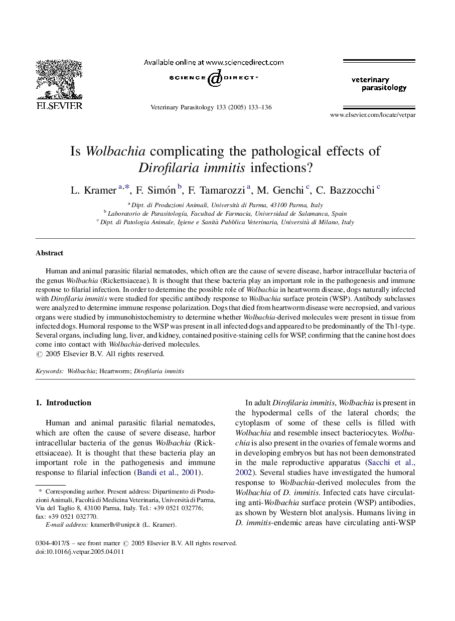 Is Wolbachia complicating the pathological effects of Dirofilariaimmitis infections?