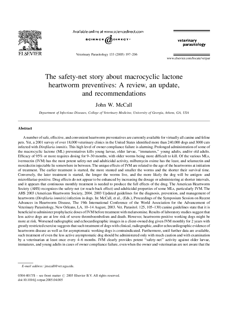 The safety-net story about macrocyclic lactone heartworm preventives: A review, an update, and recommendations