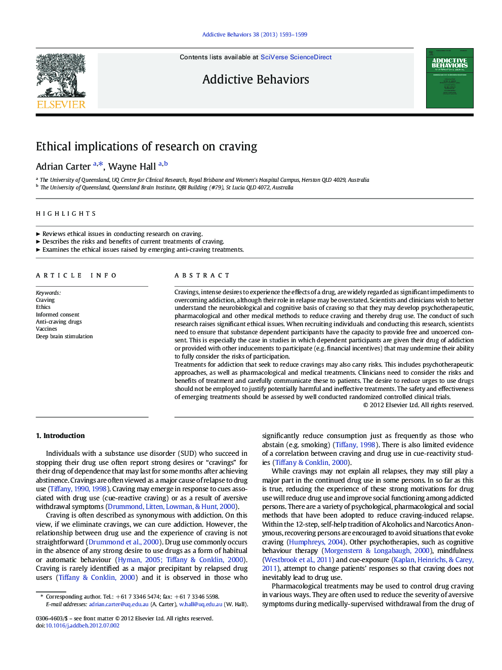 Ethical implications of research on craving