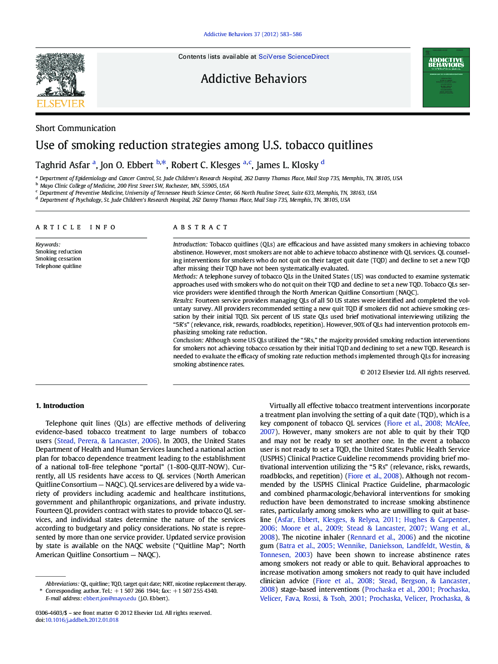 Use of smoking reduction strategies among U.S. tobacco quitlines