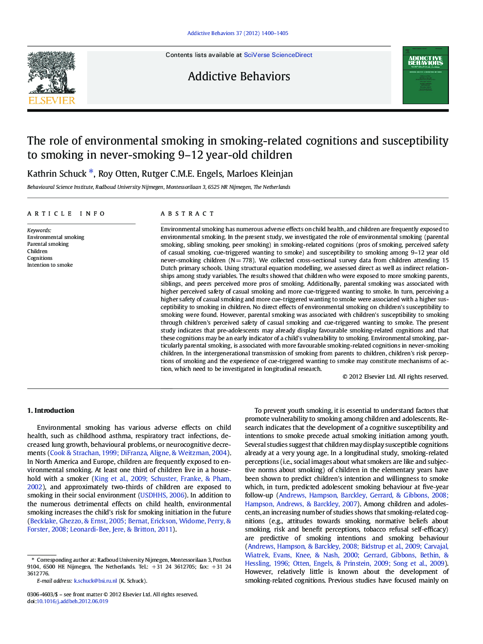 The role of environmental smoking in smoking-related cognitions and susceptibility to smoking in never-smoking 9–12 year-old children