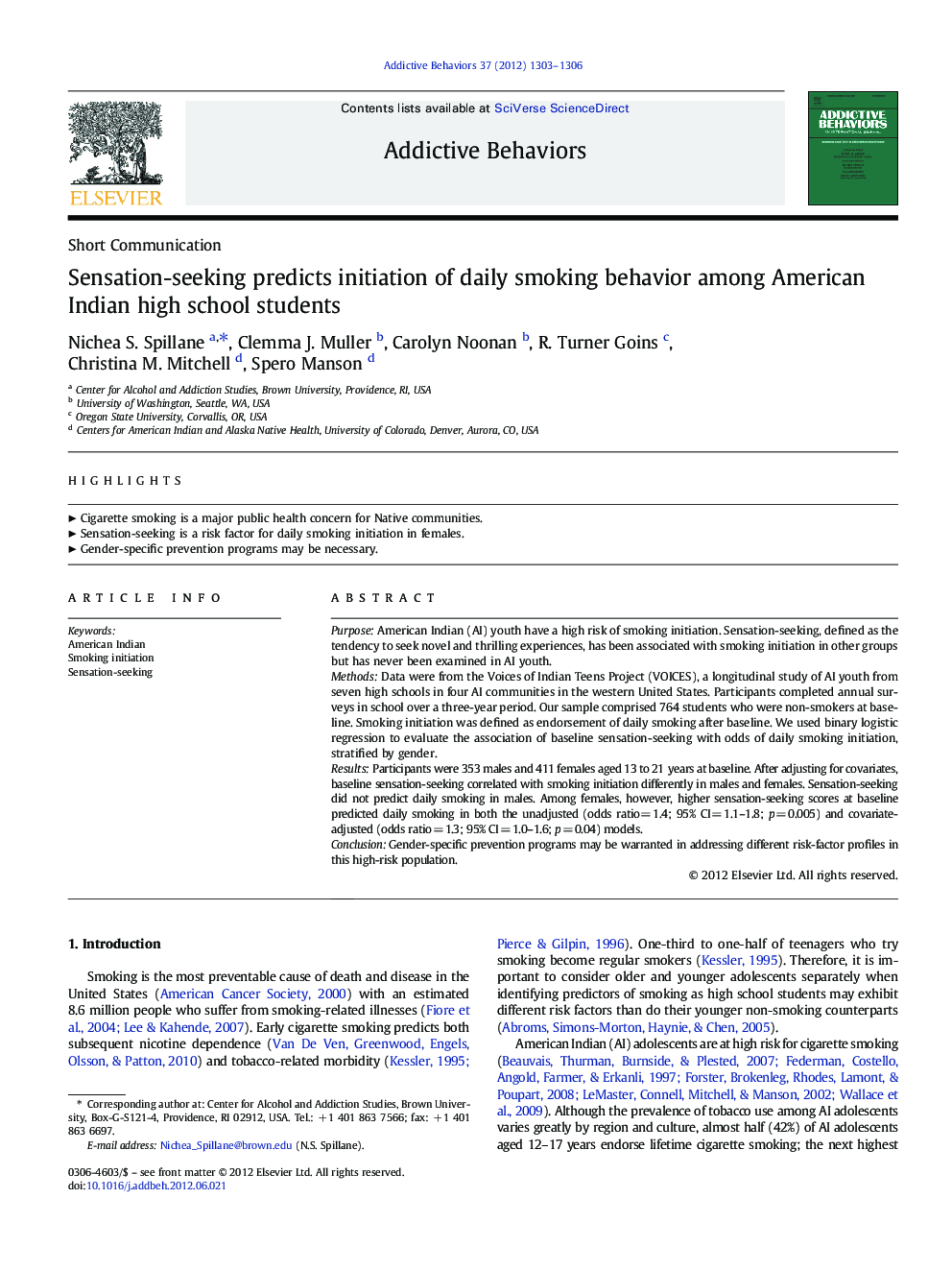 Sensation-seeking predicts initiation of daily smoking behavior among American Indian high school students