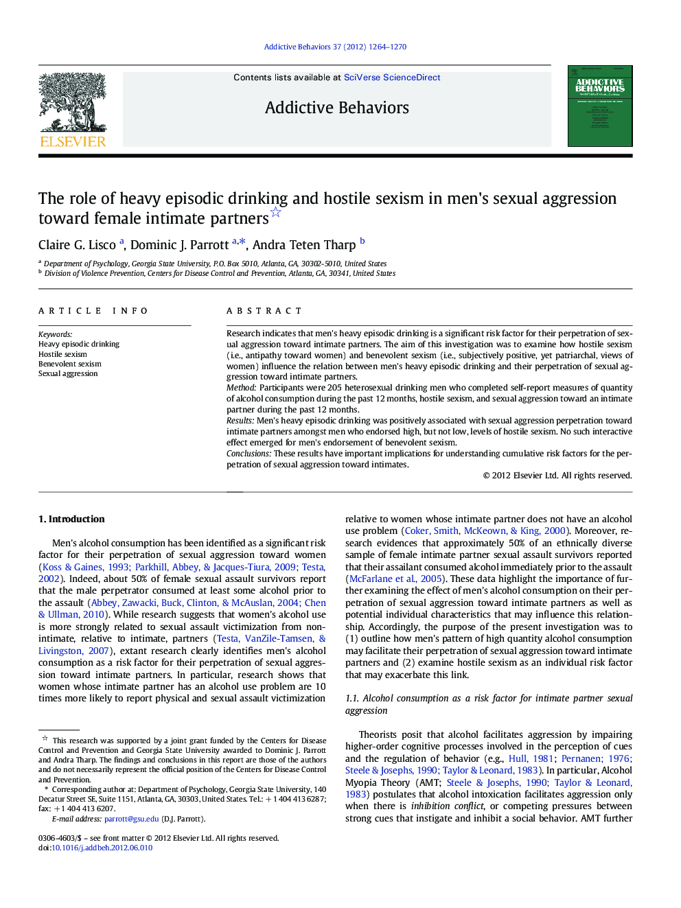 The role of heavy episodic drinking and hostile sexism in men's sexual aggression toward female intimate partners 