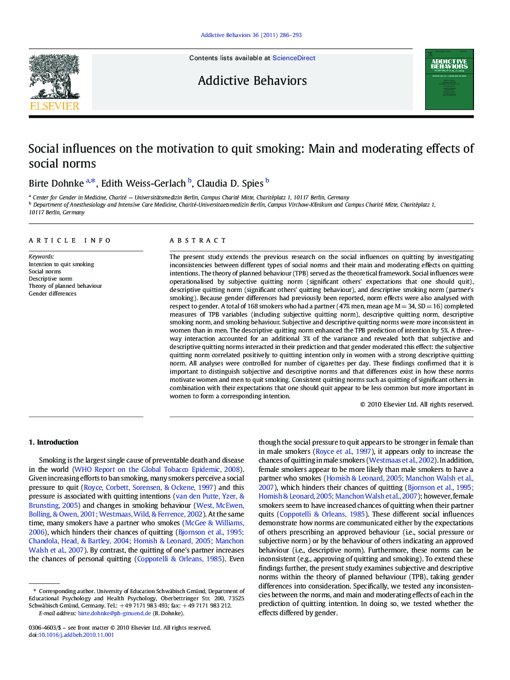 Social influences on the motivation to quit smoking: Main and moderating effects of social norms