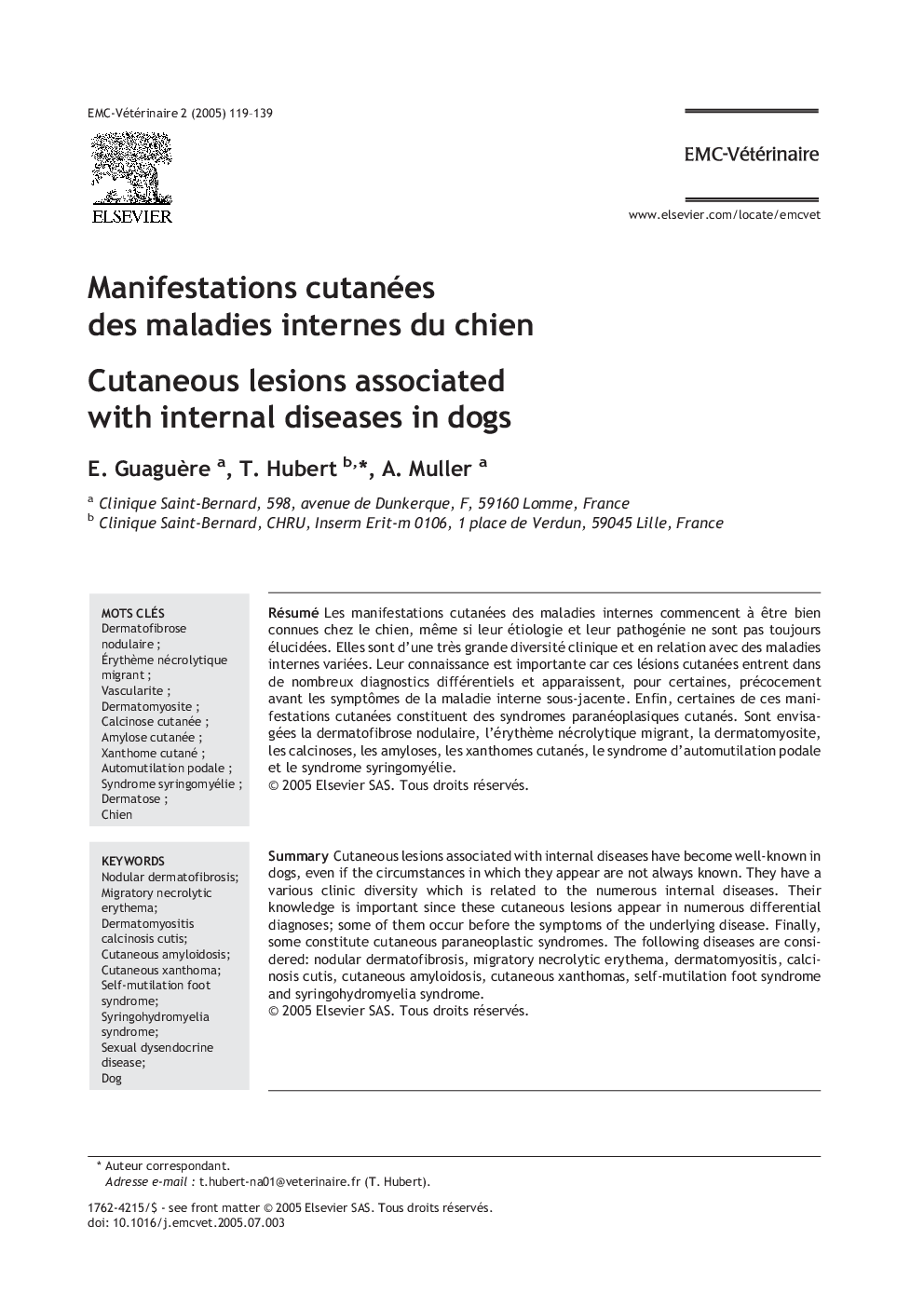 Manifestations cutanées des maladies internes du chien