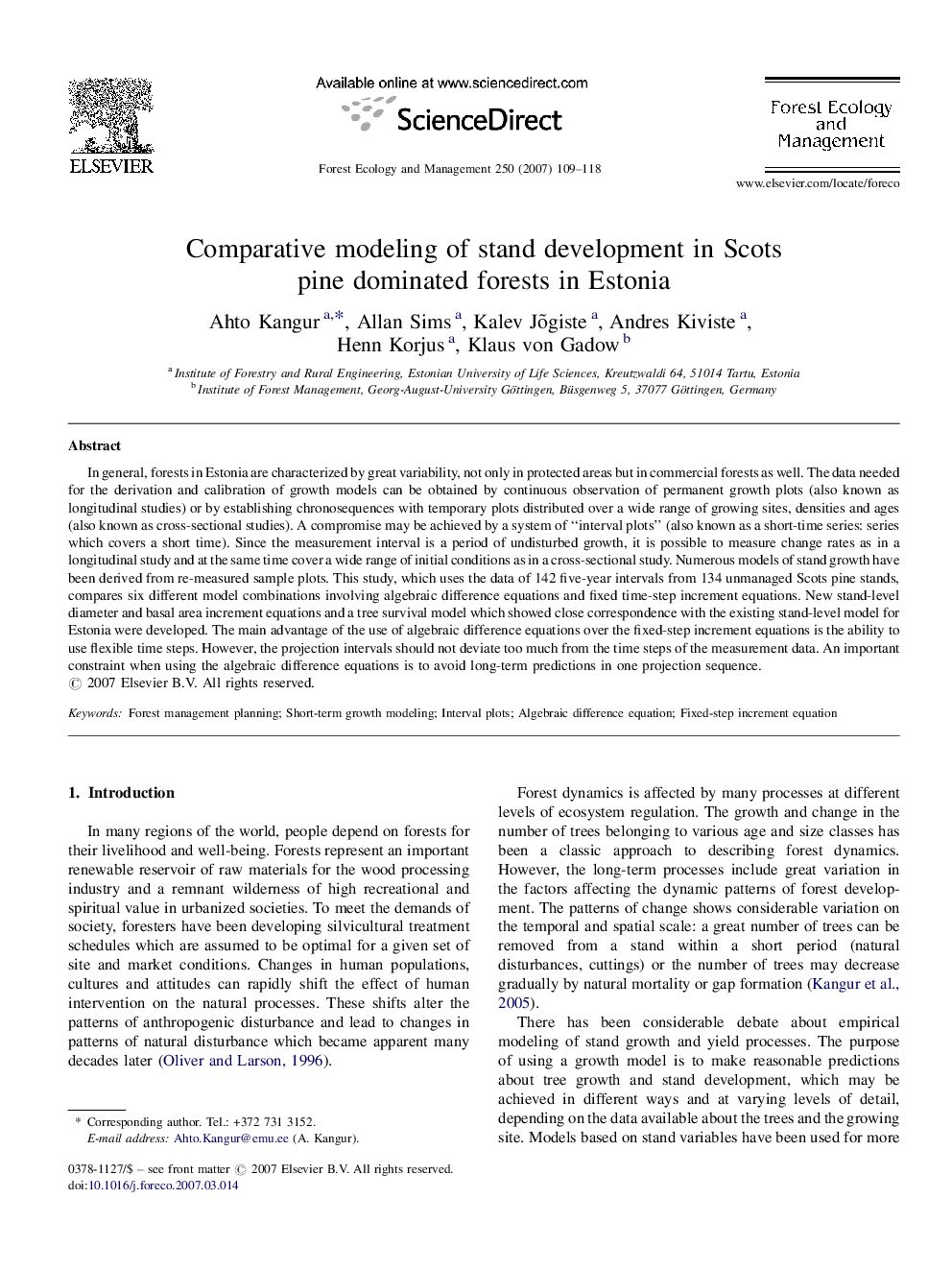 Comparative modeling of stand development in Scots pine dominated forests in Estonia