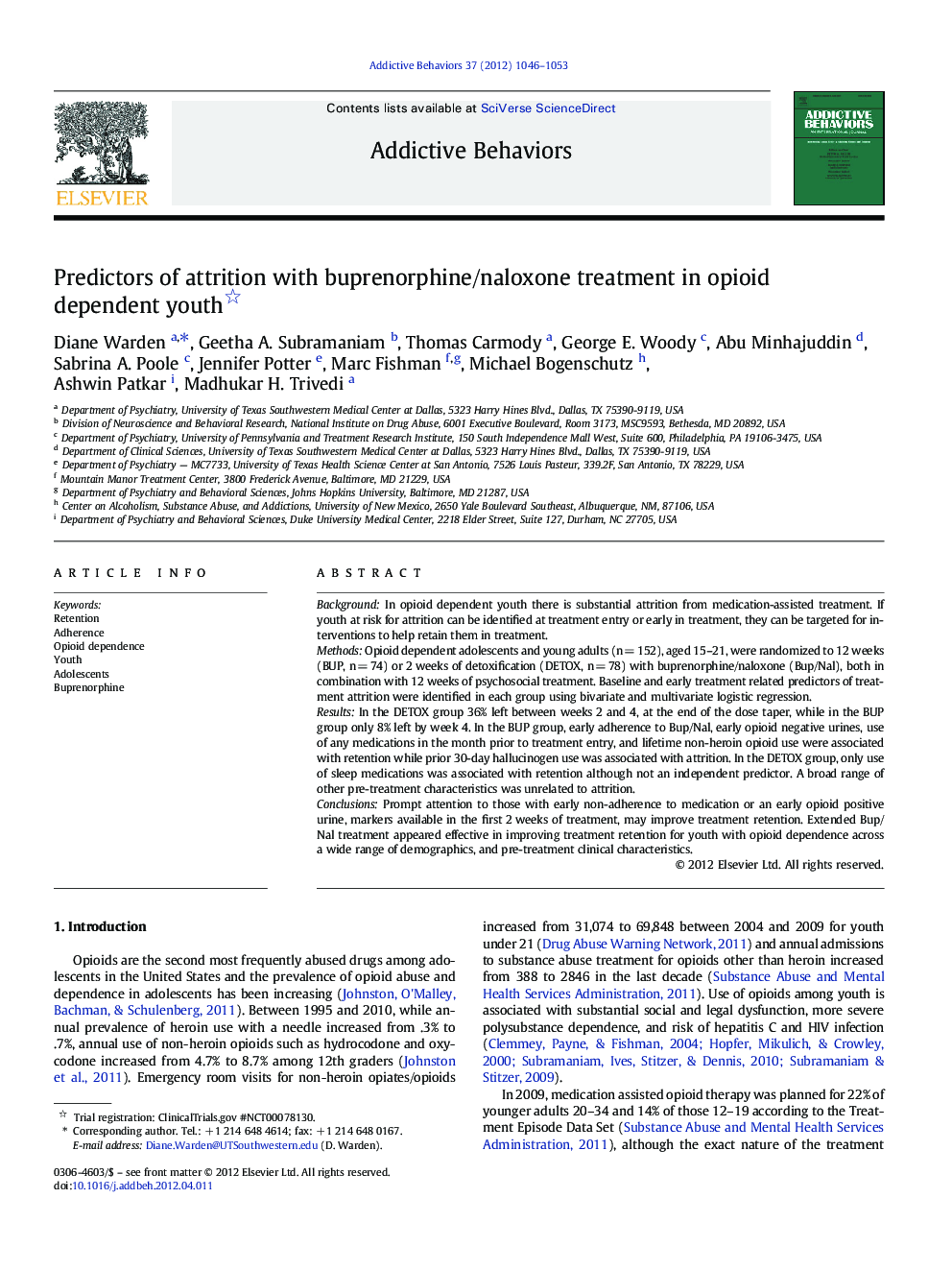 Predictors of attrition with buprenorphine/naloxone treatment in opioid dependent youth 