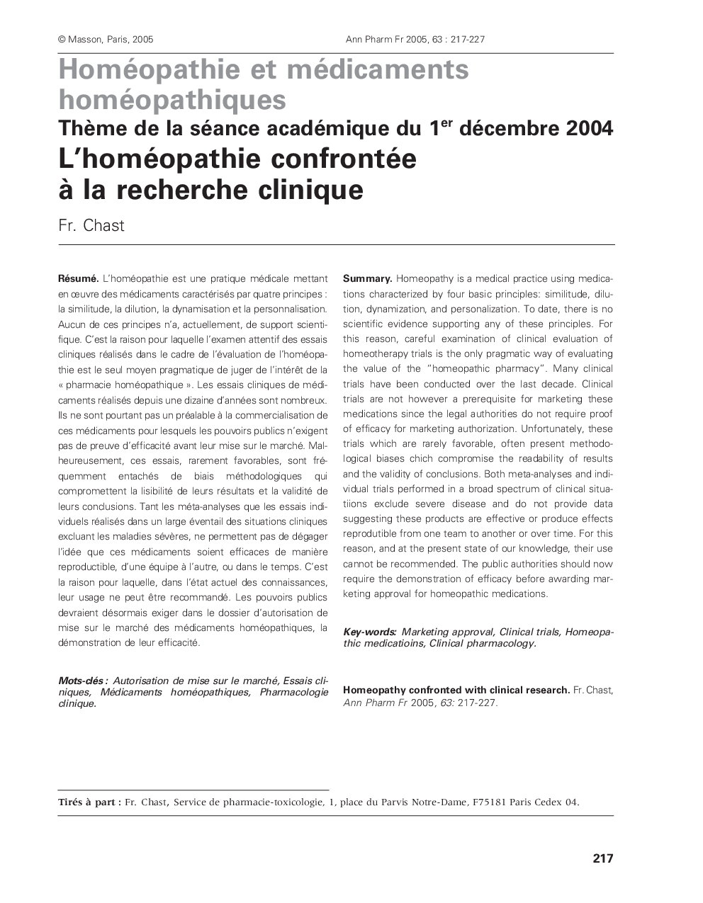 ThÃ¨me de la séance académique du 1er décembre 2004