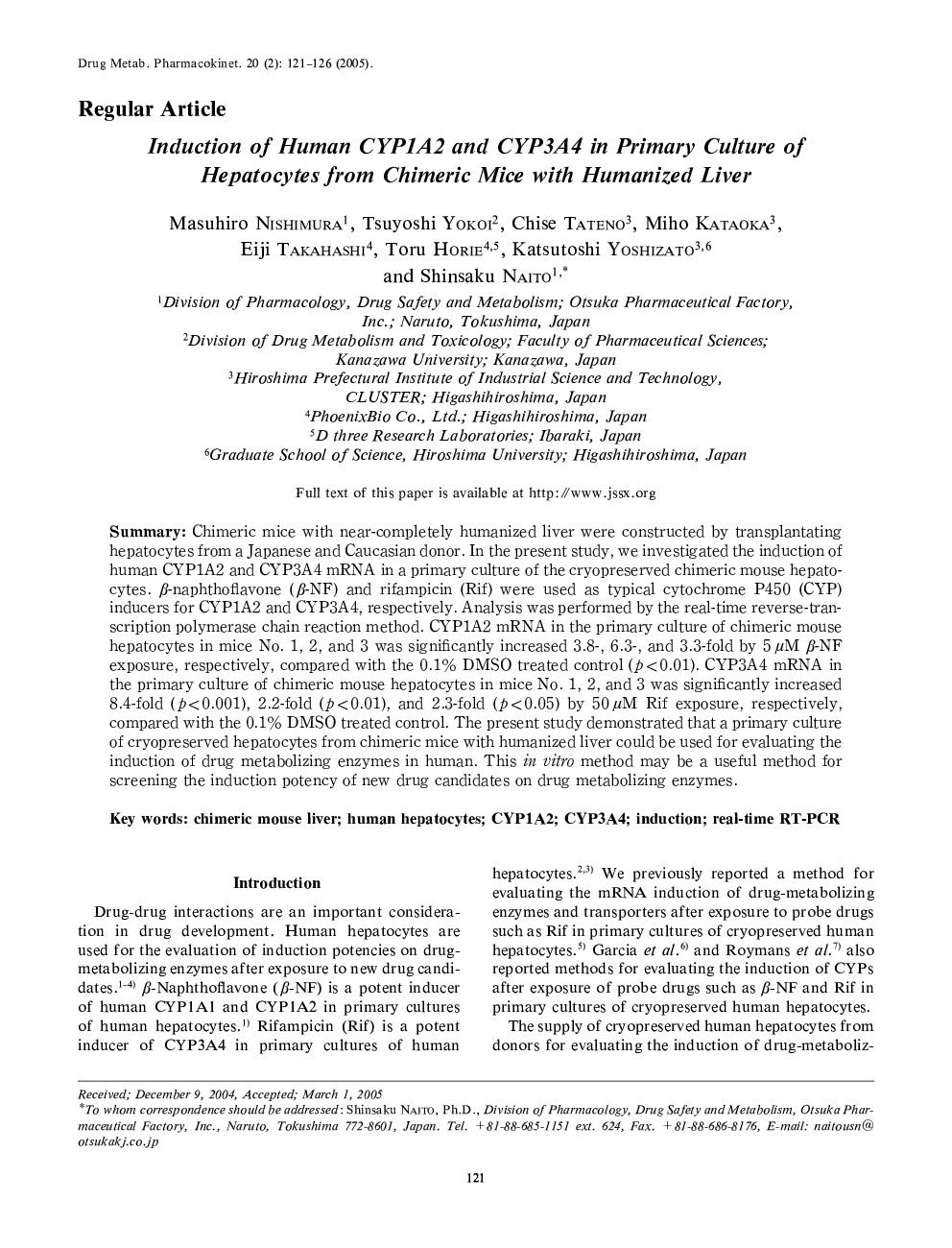 Induction of Human CYP1A2 and CYP3A4 in Primary Culture of Hepatocytes from Chimeric Mice with Humanized Liver