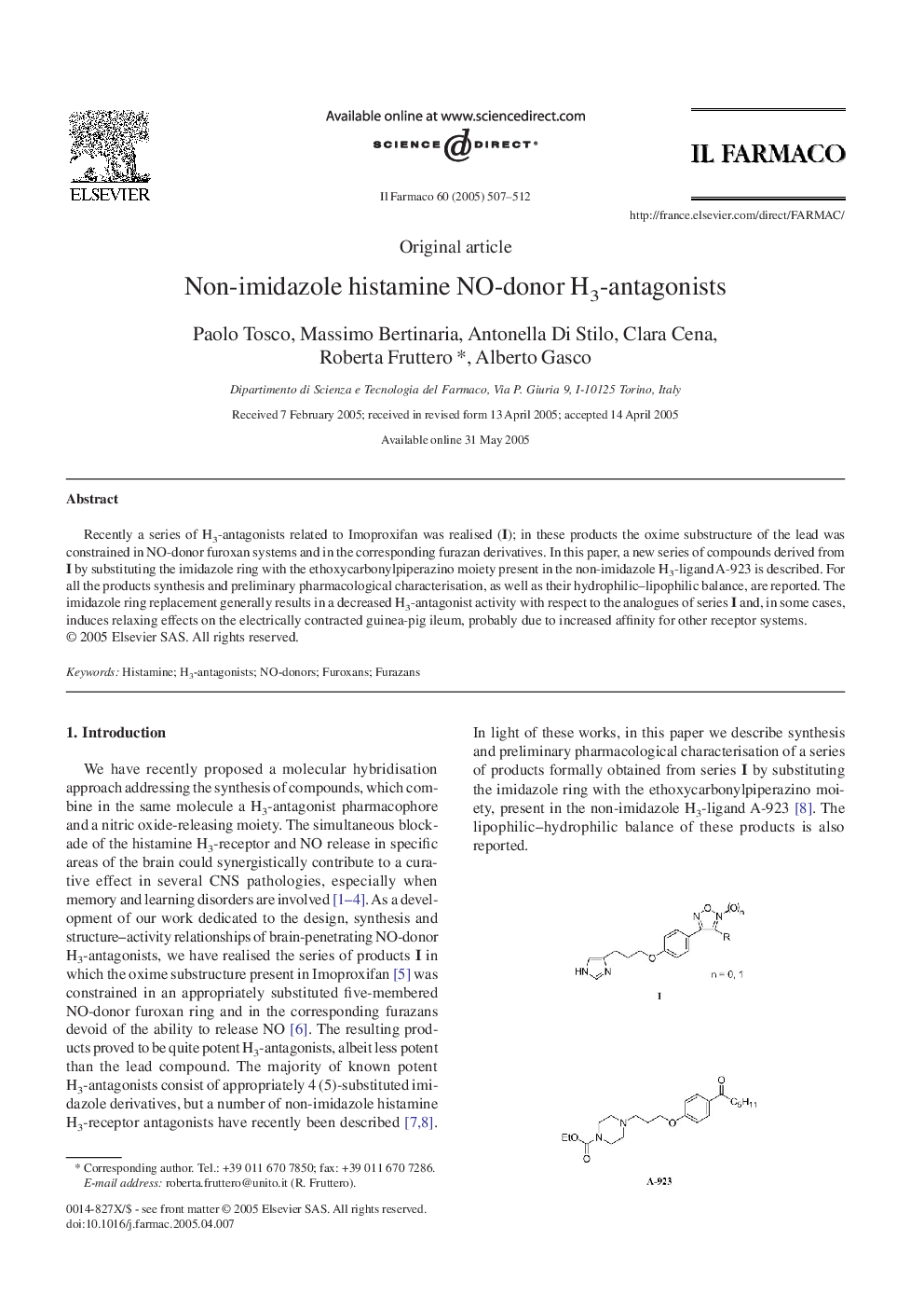 Non-imidazole histamine NO-donor H3-antagonists