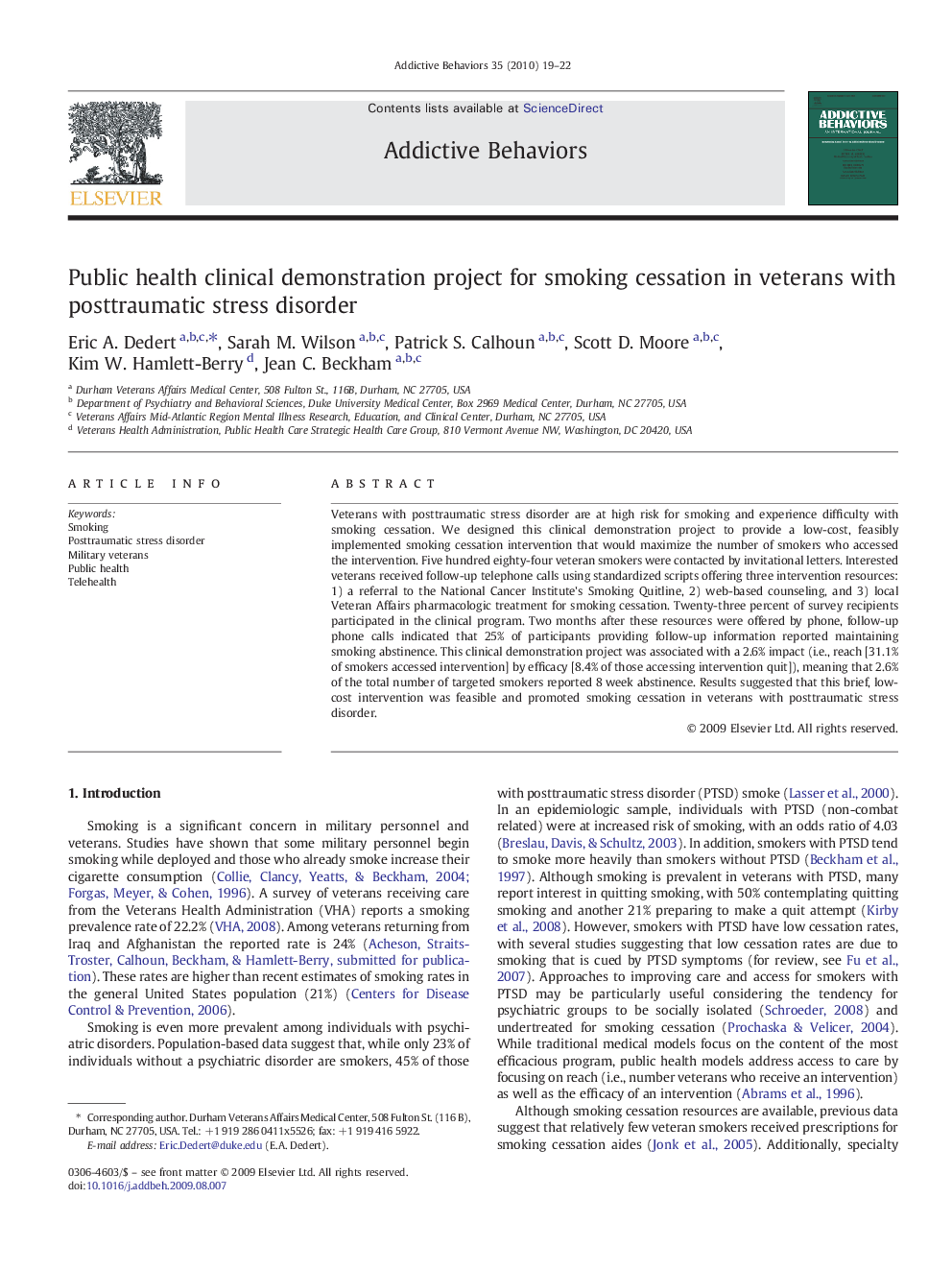 Public health clinical demonstration project for smoking cessation in veterans with posttraumatic stress disorder