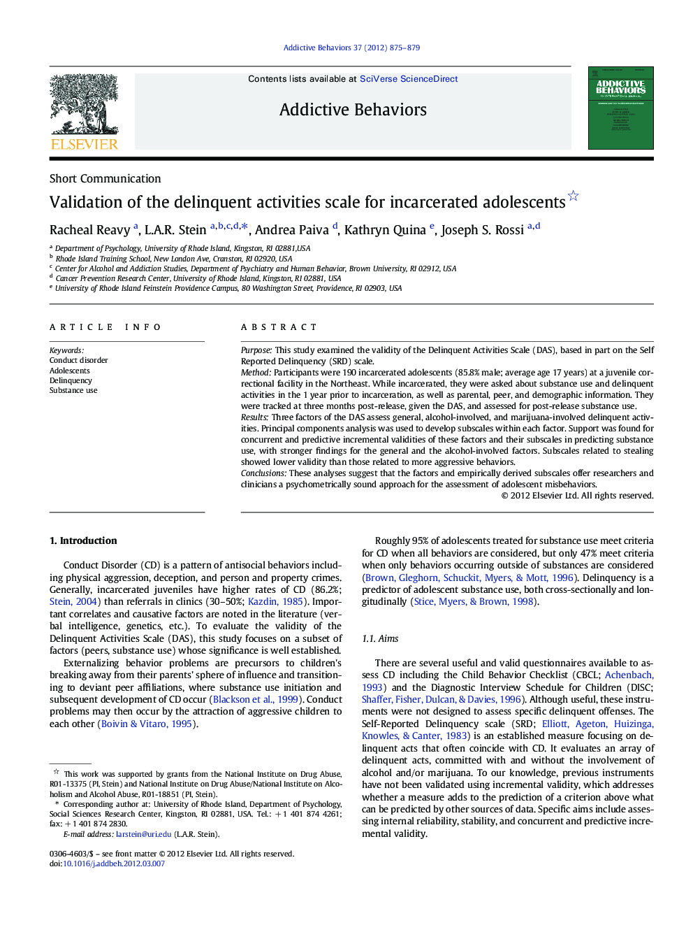 Validation of the delinquent activities scale for incarcerated adolescents 