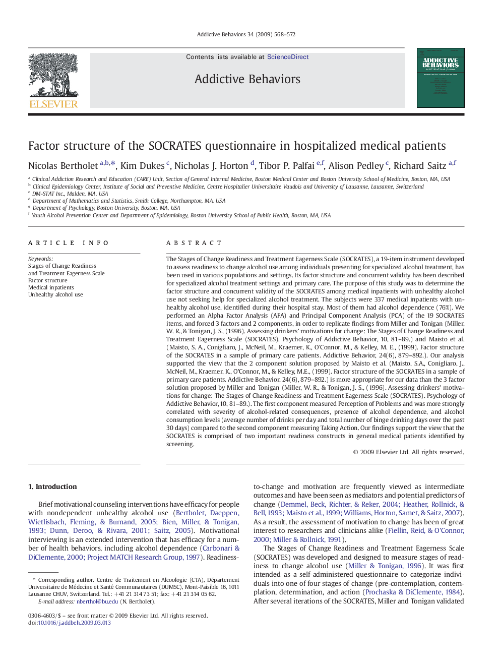 Factor structure of the SOCRATES questionnaire in hospitalized medical patients