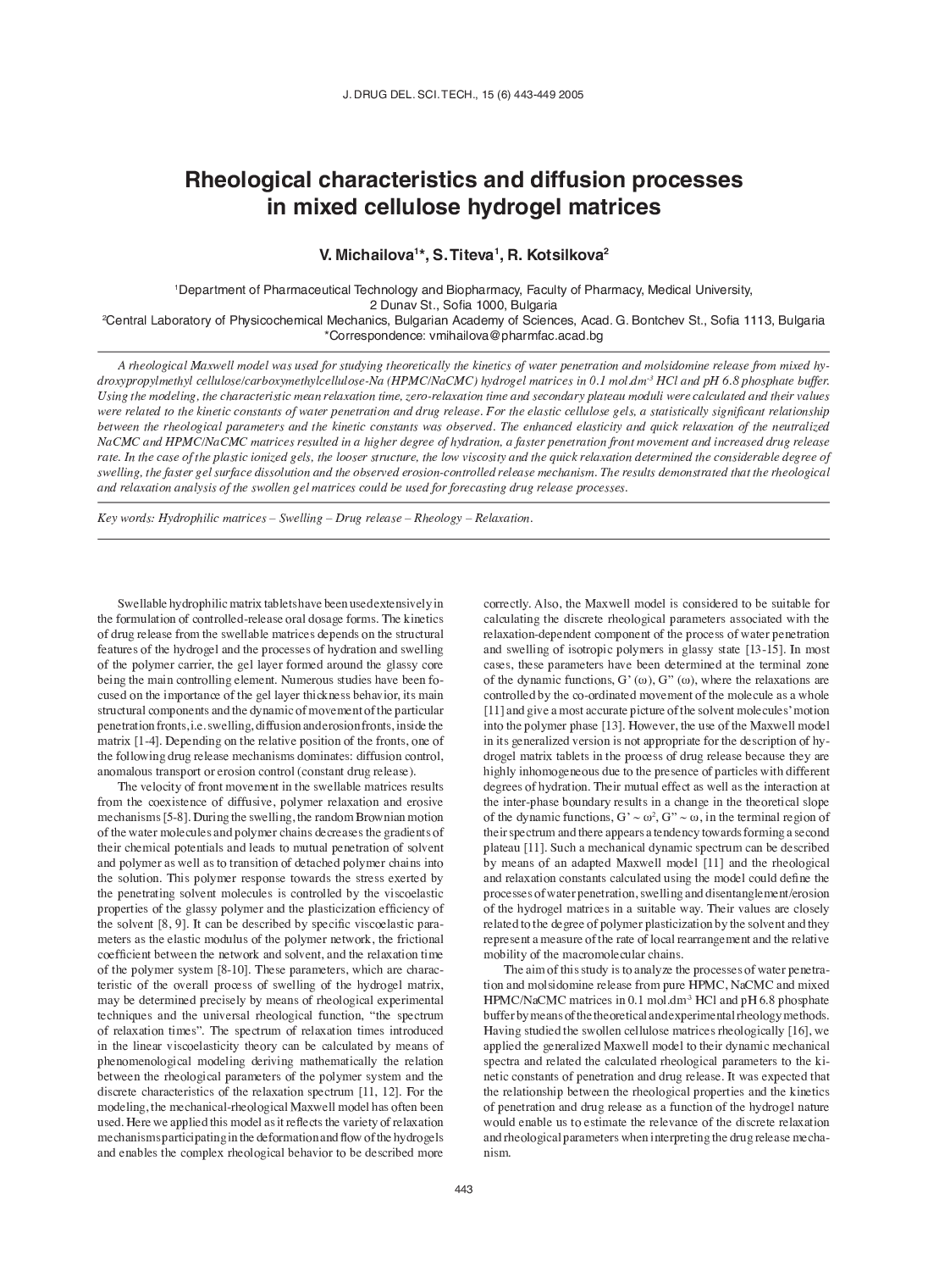 Rheological characteristics and diffusion processes in mixed cellulose hydrogel matrices