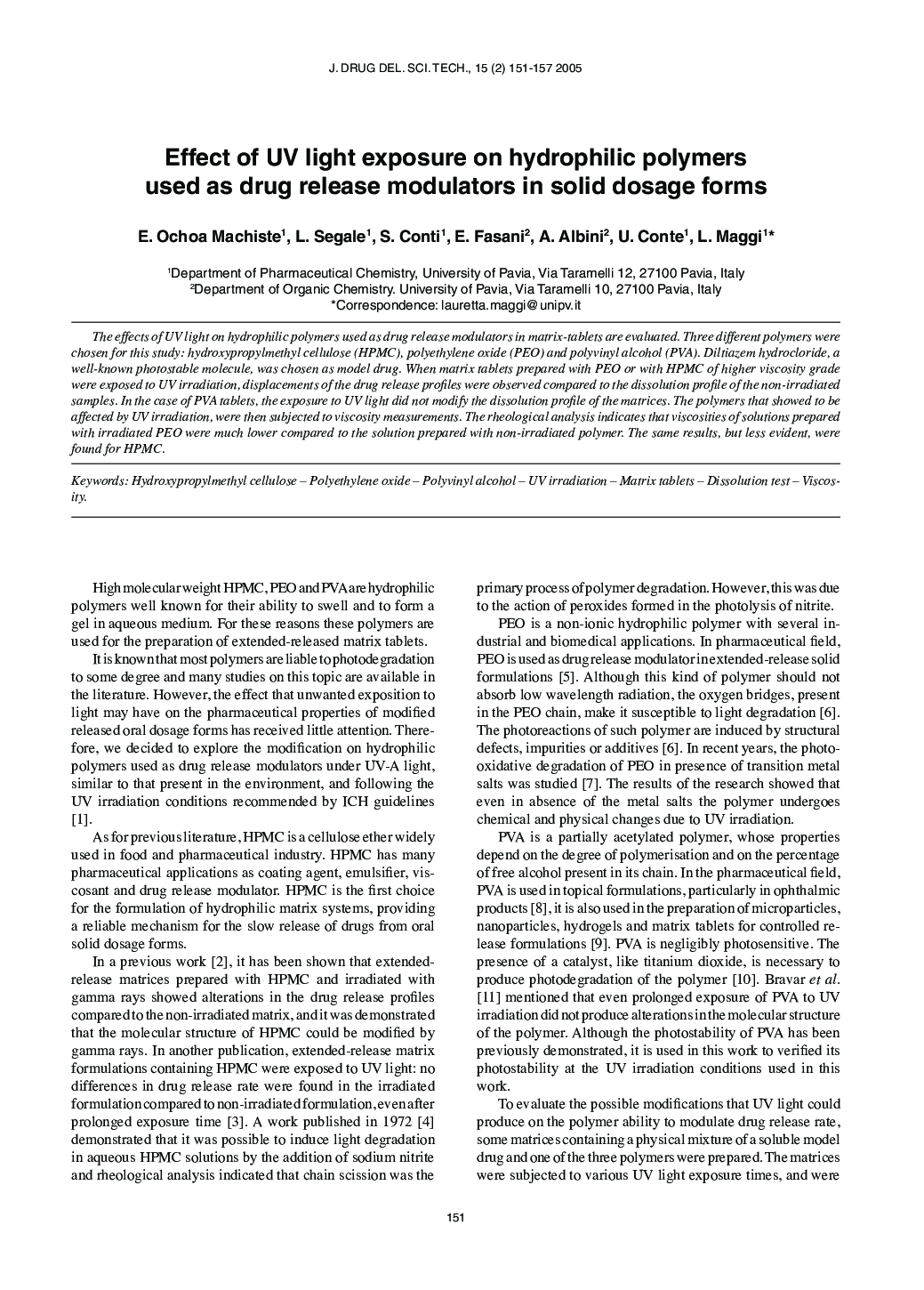 Effect of UV light exposure on hydrophilic polymers used as drug release modulators in solid dosage forms