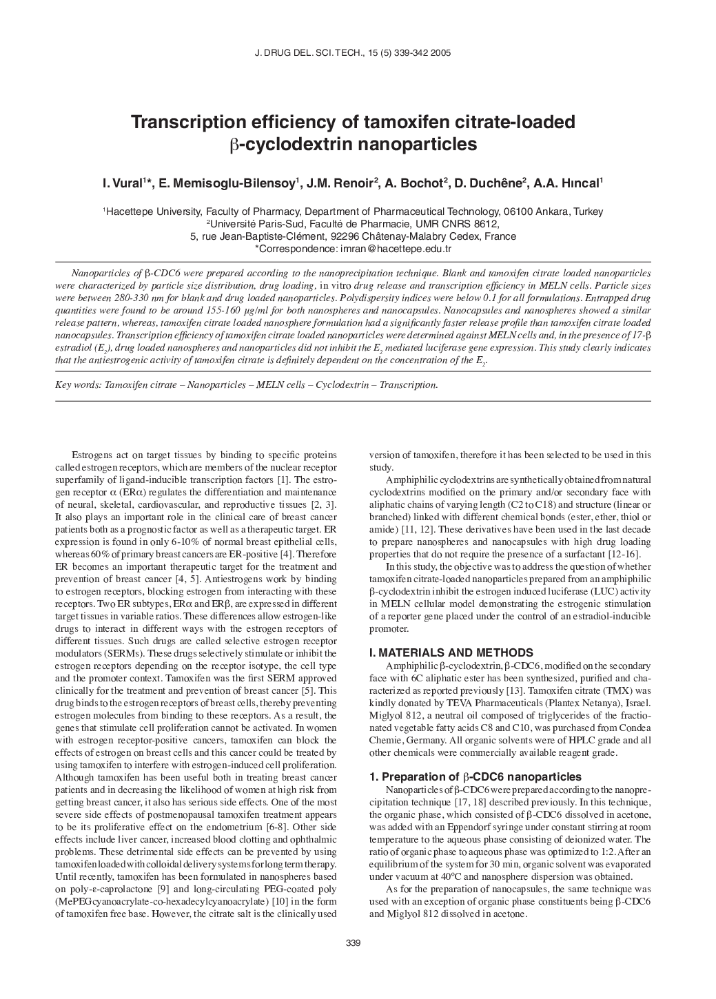 Transcription efficiency of tamoxifen citrate-loaded Î²-cyclodextrin nanoparticles