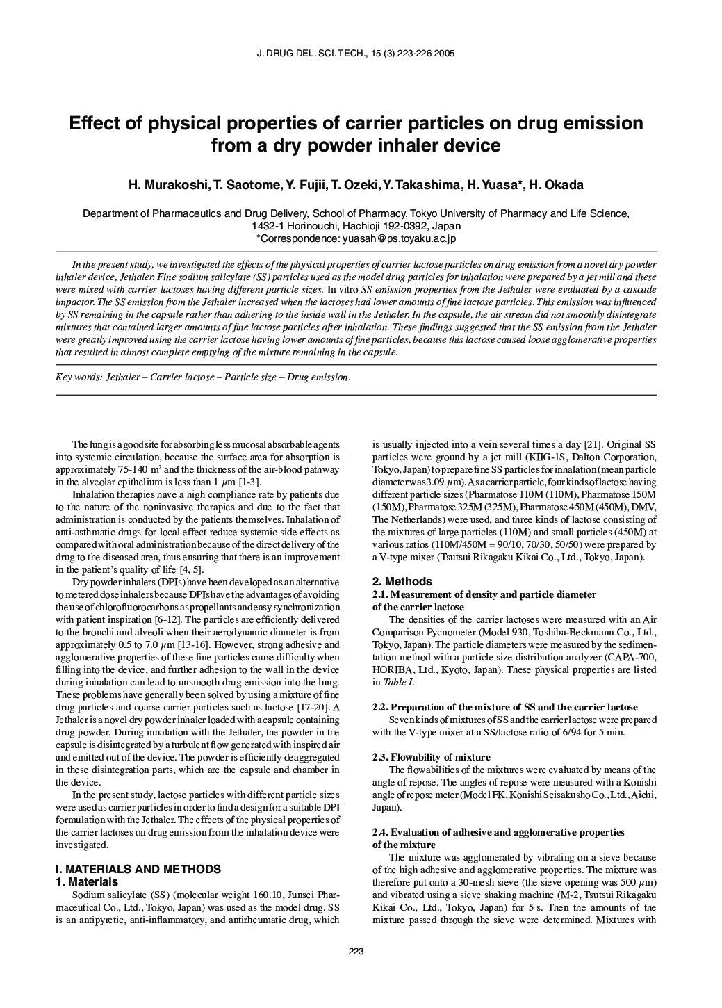 Effect of physical properties of carrier particles on drug emission from a dry powder inhaler device