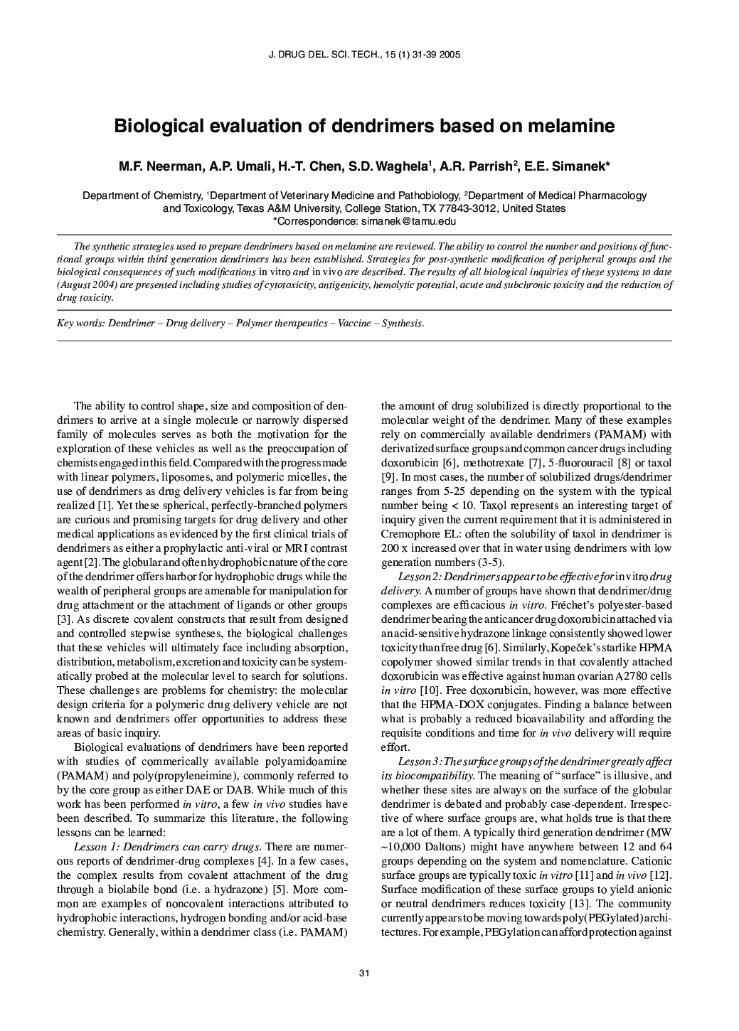 Biological evaluation of dendrimers based on melamine