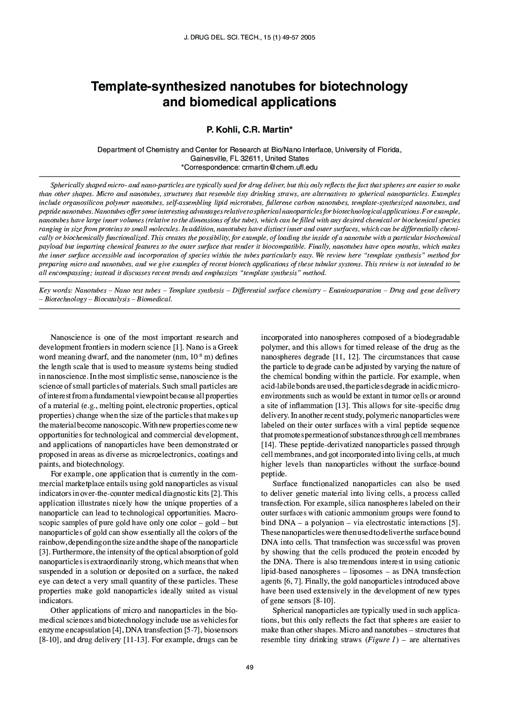 عکس صفحه اول مقاله: Template-synthesized nanotubes for biotechnology and biomedical applications Template-synthesized nanotubes for biotechnology and biomedical applications