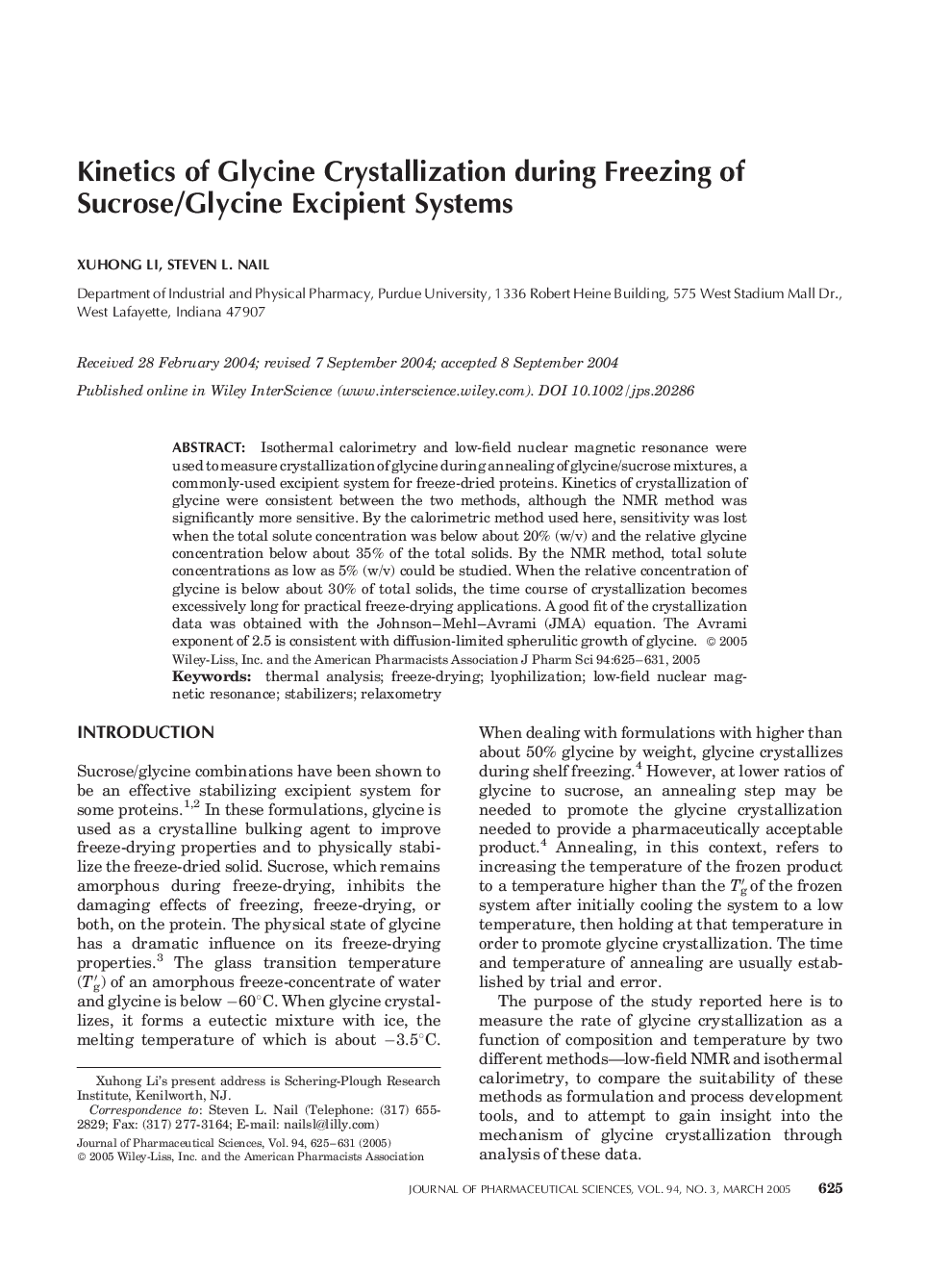 Kinetics of glycine crystallization during freezing of sucrose/glycine excipient systems