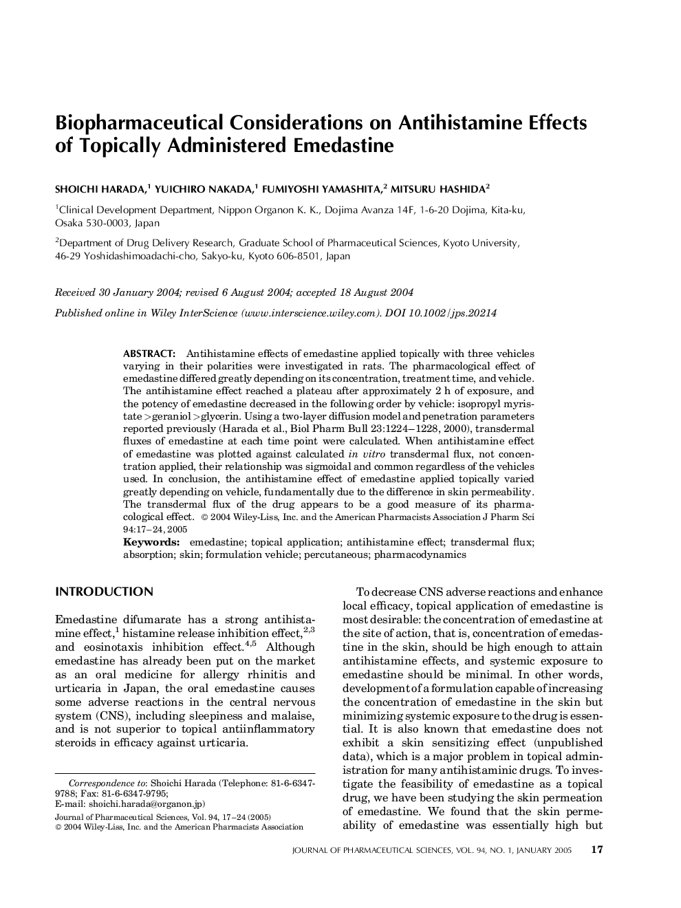 Biopharmaceutical Considerations on Antihistamine Effects of Topically Administered Emedastine