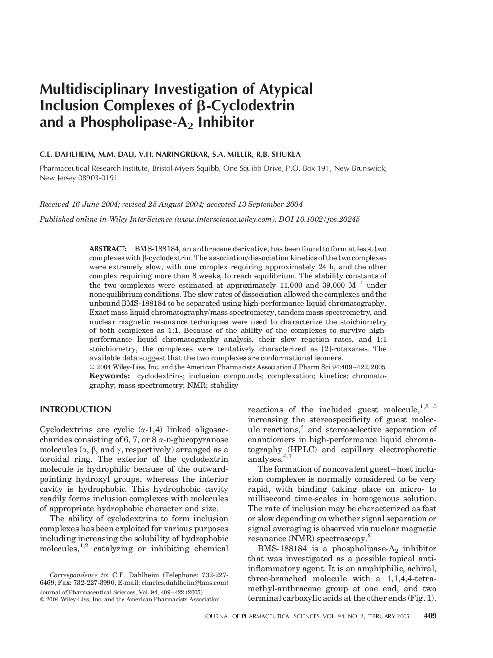 Multidisciplinary Investigation of Atypical Inclusion Complexes of Î²-Cyclodextrin and a Phospholipase-A2 Inhibitor