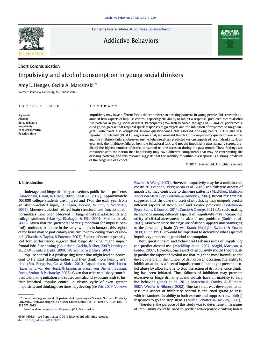 Impulsivity and alcohol consumption in young social drinkers