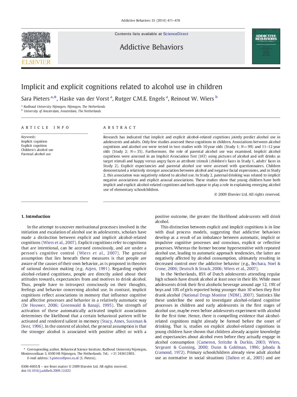 Implicit and explicit cognitions related to alcohol use in children