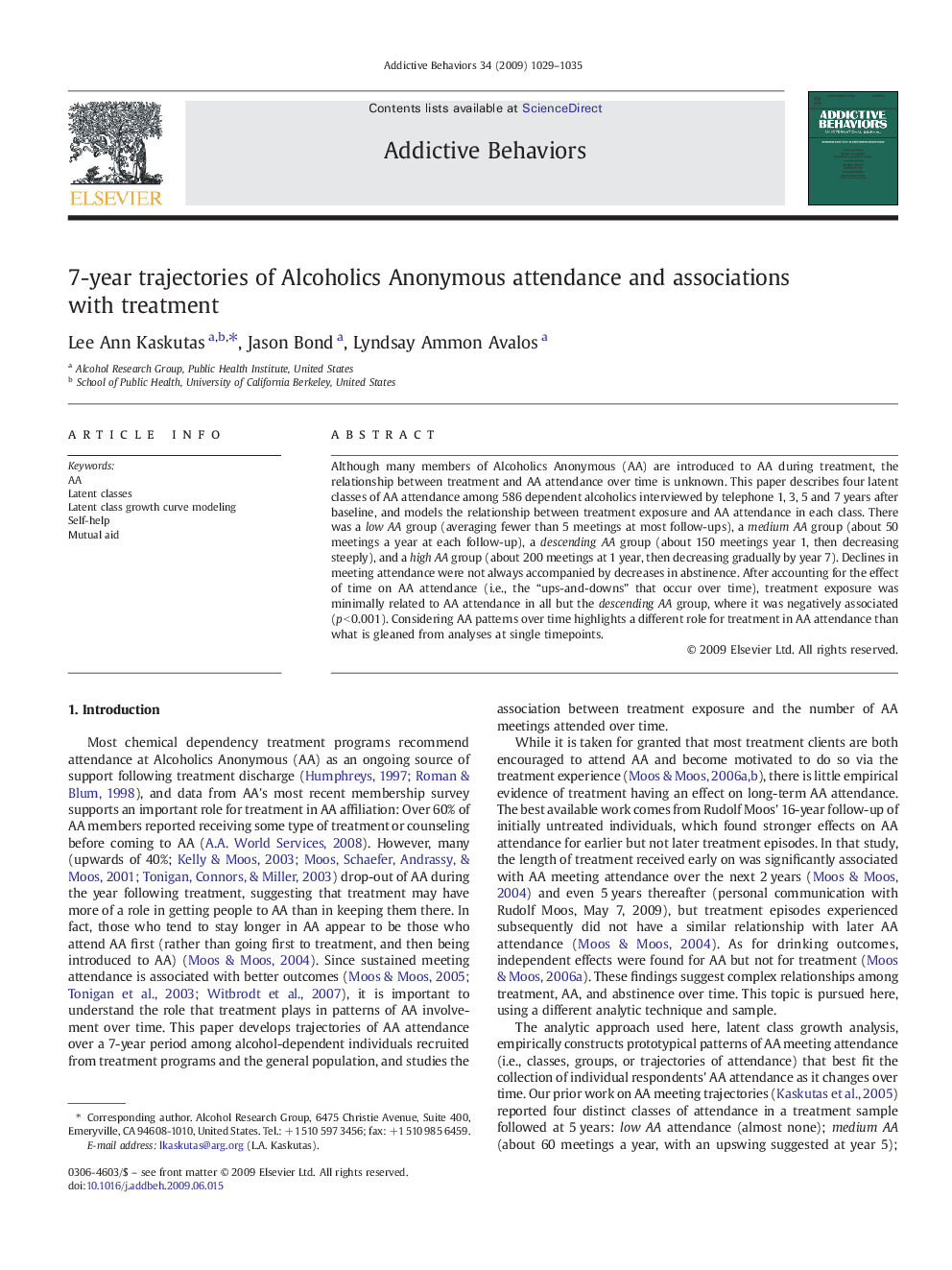 7-year trajectories of Alcoholics Anonymous attendance and associations with treatment