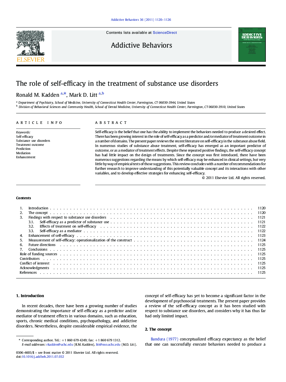 The role of self-efficacy in the treatment of substance use disorders