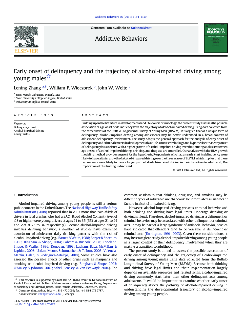 Early onset of delinquency and the trajectory of alcohol-impaired driving among young males 