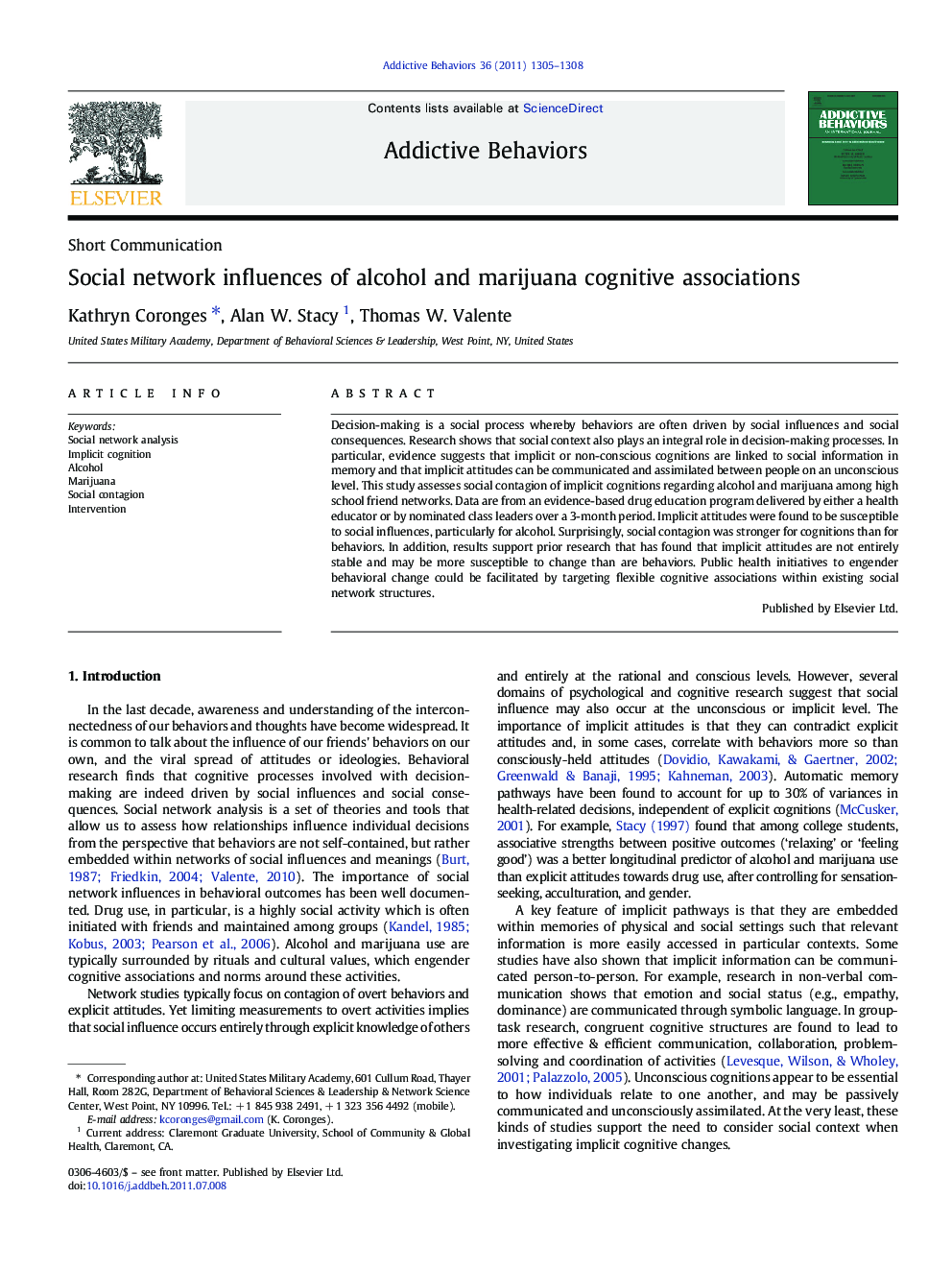 Social network influences of alcohol and marijuana cognitive associations