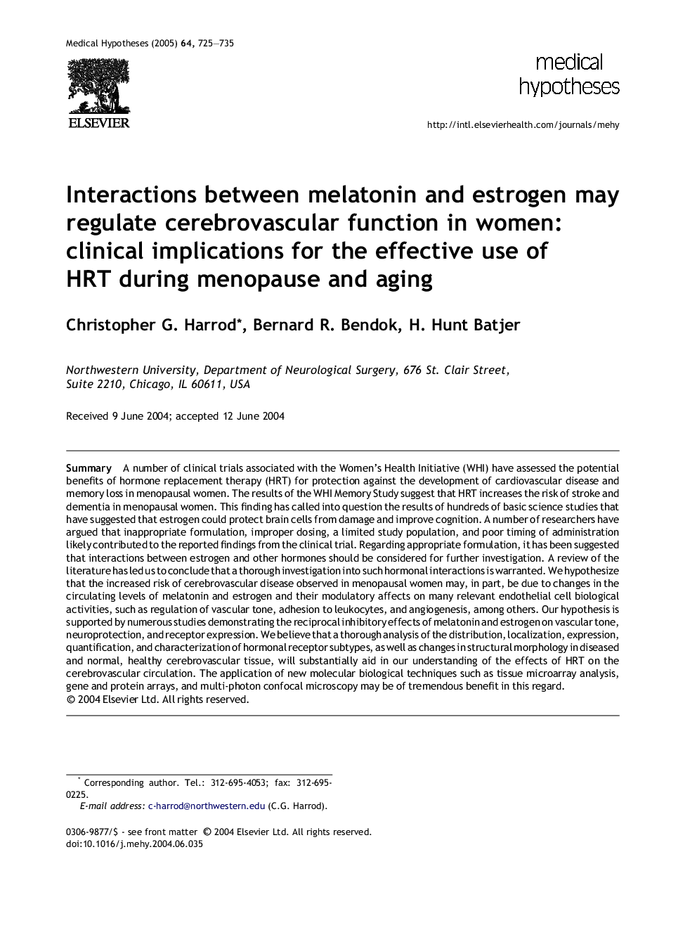 Interactions between melatonin and estrogen may regulate cerebrovascular function in women: clinical implications for the effective use of HRT during menopause and aging