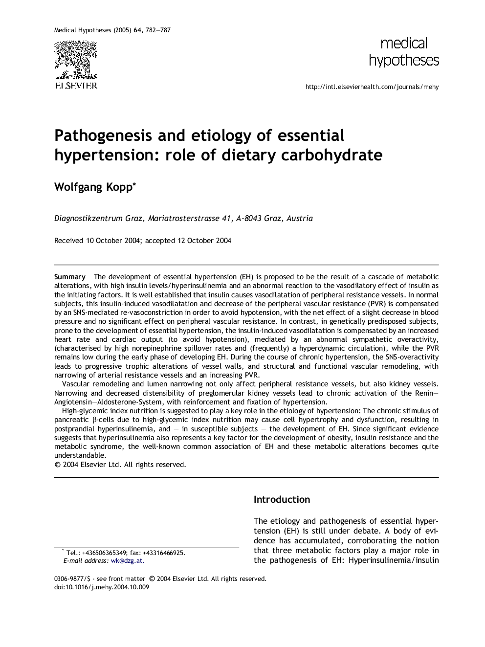 Pathogenesis and etiology of essential hypertension: role of dietary carbohydrate