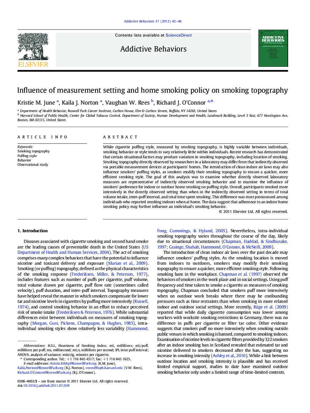 Influence of measurement setting and home smoking policy on smoking topography