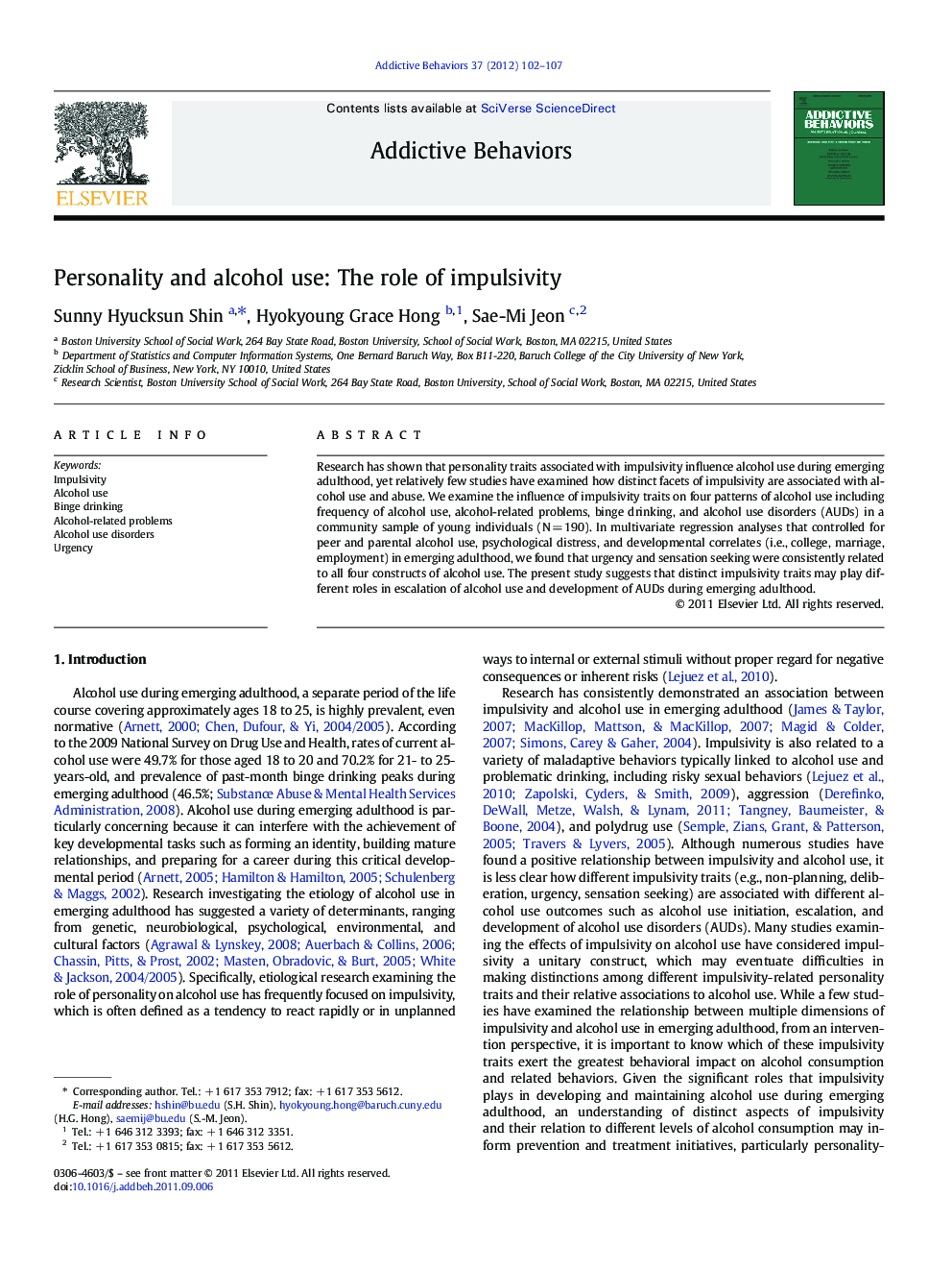 Personality and alcohol use: The role of impulsivity