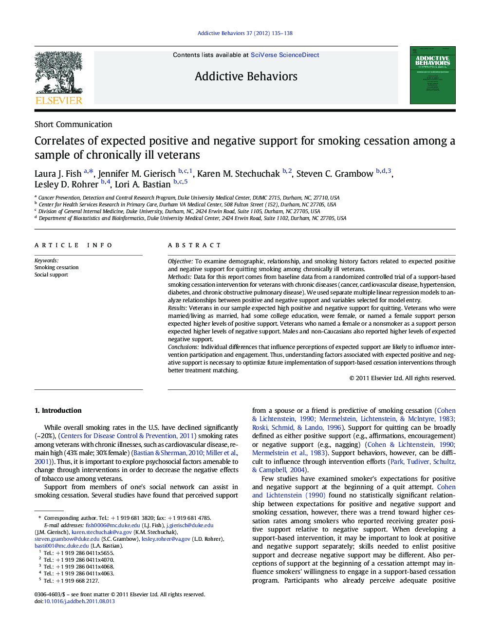 Correlates of expected positive and negative support for smoking cessation among a sample of chronically ill veterans