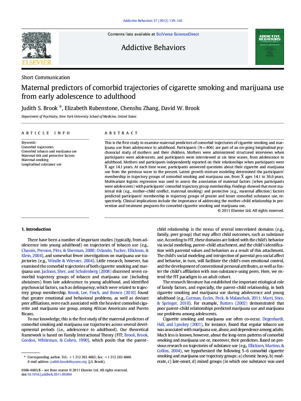 Maternal predictors of comorbid trajectories of cigarette smoking and marijuana use from early adolescence to adulthood