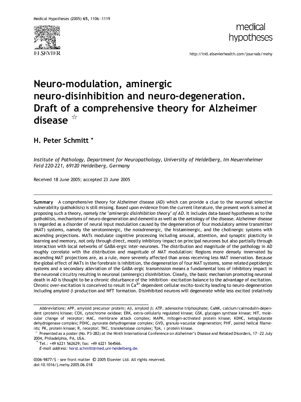 Neuro-modulation, aminergic neuro-disinhibition and neuro-degeneration.