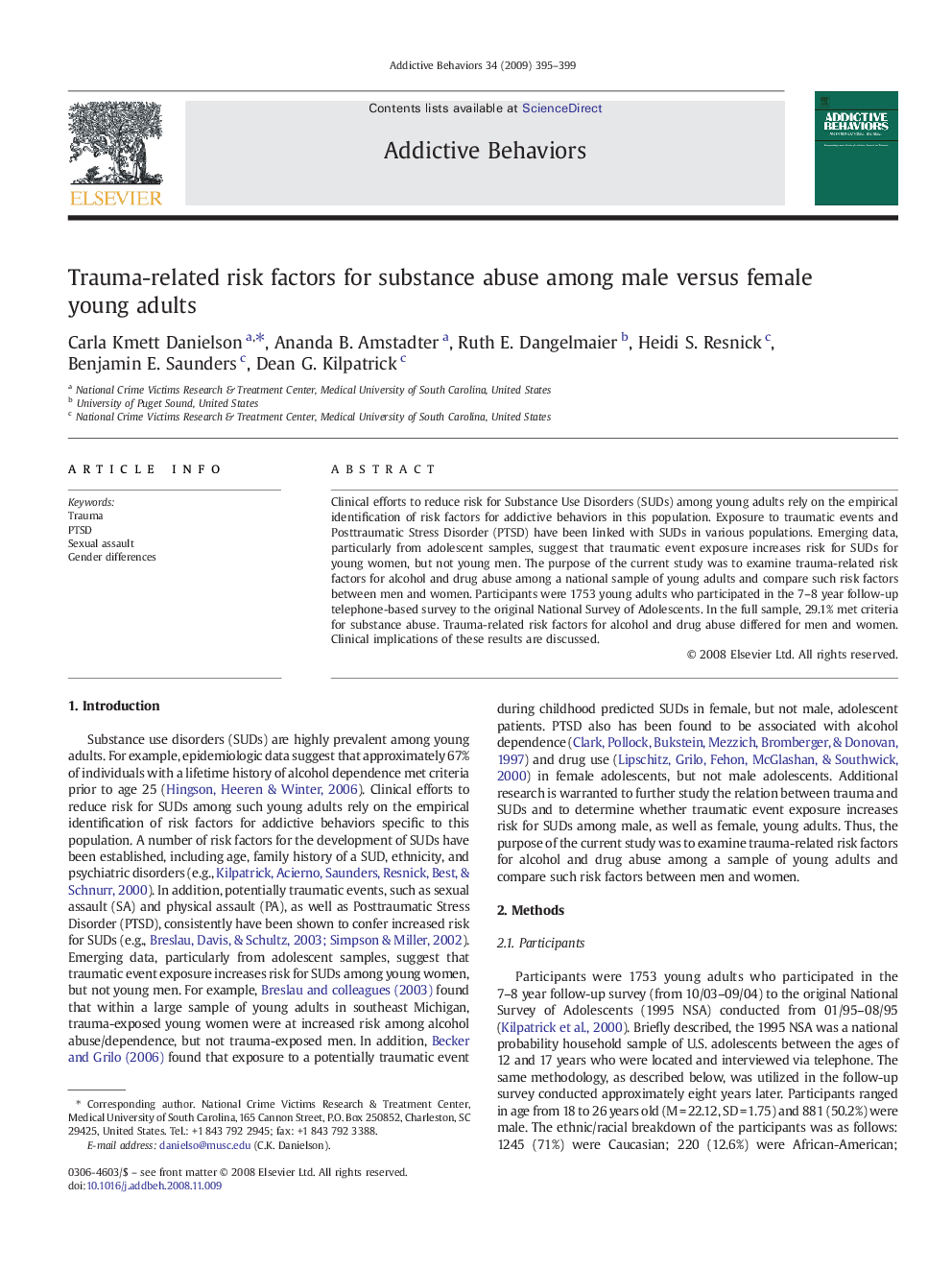 Trauma-related risk factors for substance abuse among male versus female young adults