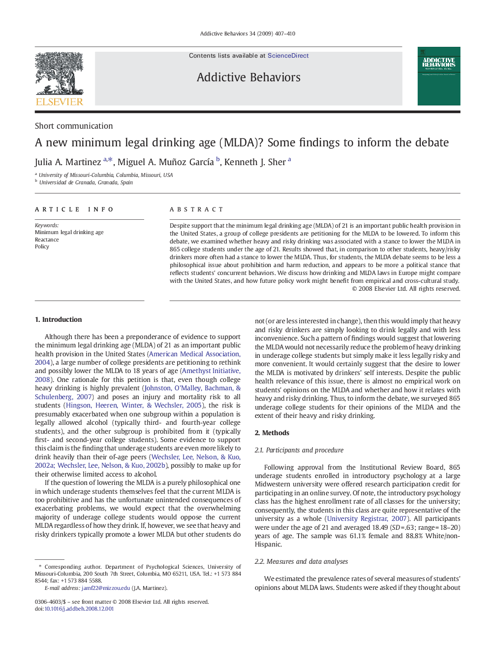 عکس صفحه اول مقاله: A new minimum legal drinking age (MLDA)? Some findings to inform the debate A new minimum legal drinking age (MLDA)? Some findings to inform the debate