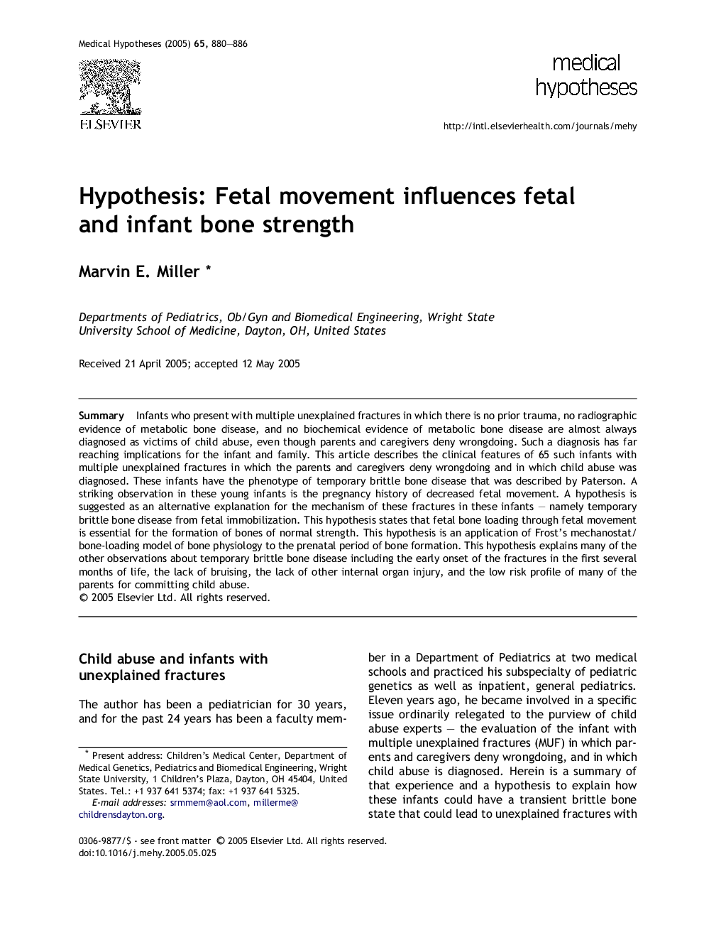 Hypothesis: Fetal movement influences fetal and infant bone strength