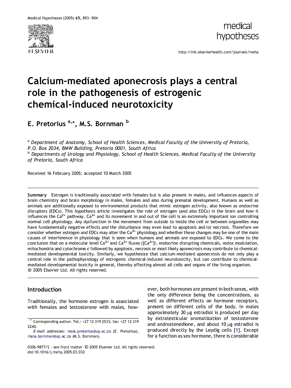 Calcium-mediated aponecrosis plays a central role in the pathogenesis of estrogenic chemical-induced neurotoxicity