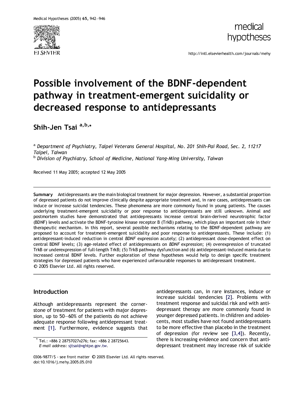 Possible involvement of the BDNF-dependent pathway in treatment-emergent suicidality or decreased response to antidepressants