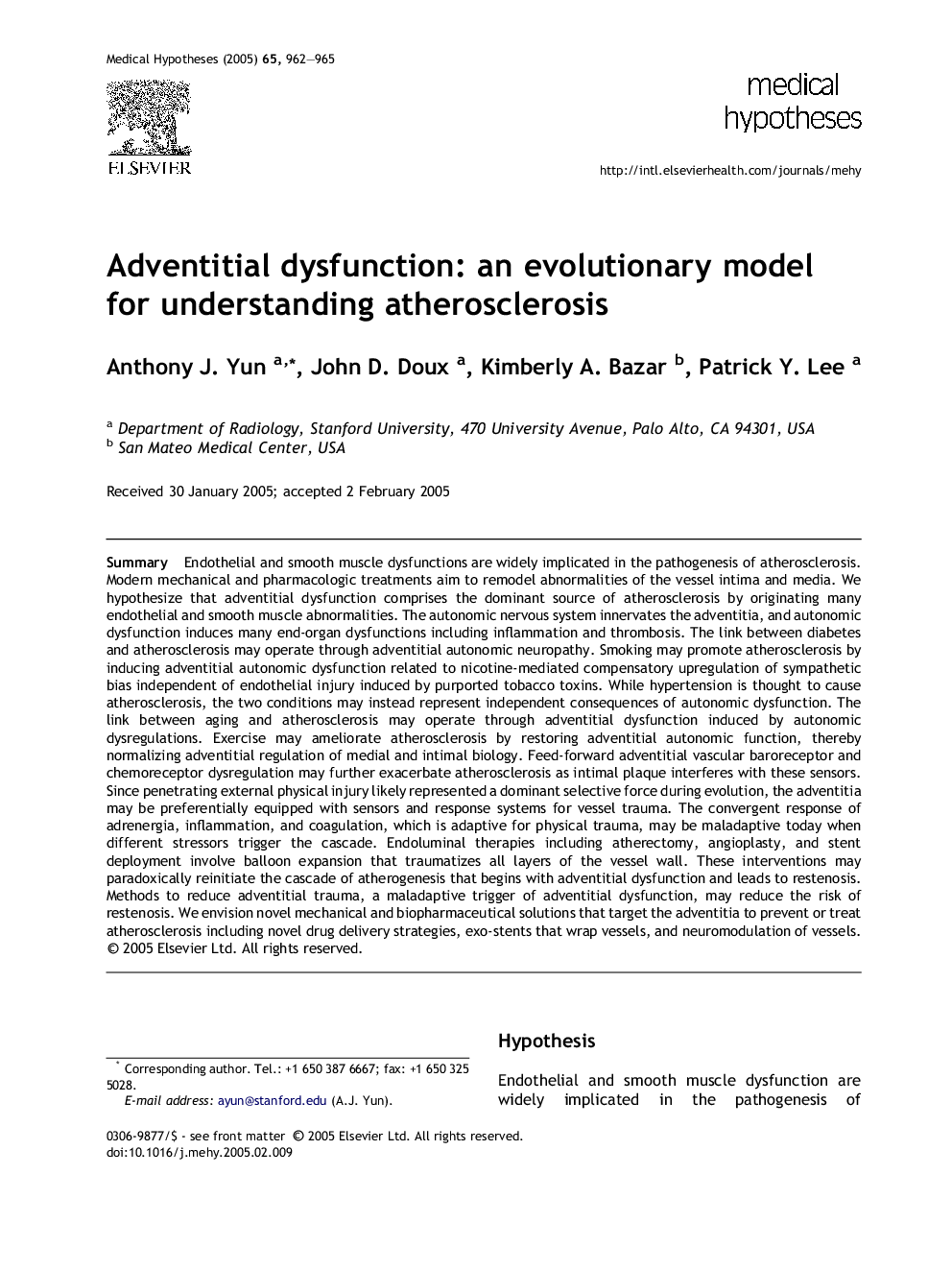 Adventitial dysfunction: an evolutionary model for understanding atherosclerosis