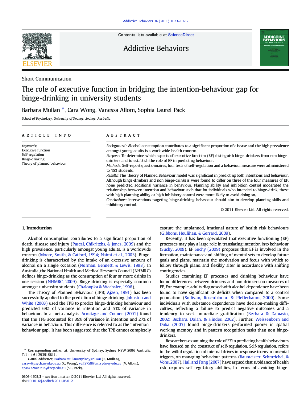 The role of executive function in bridging the intention-behaviour gap for binge-drinking in university students