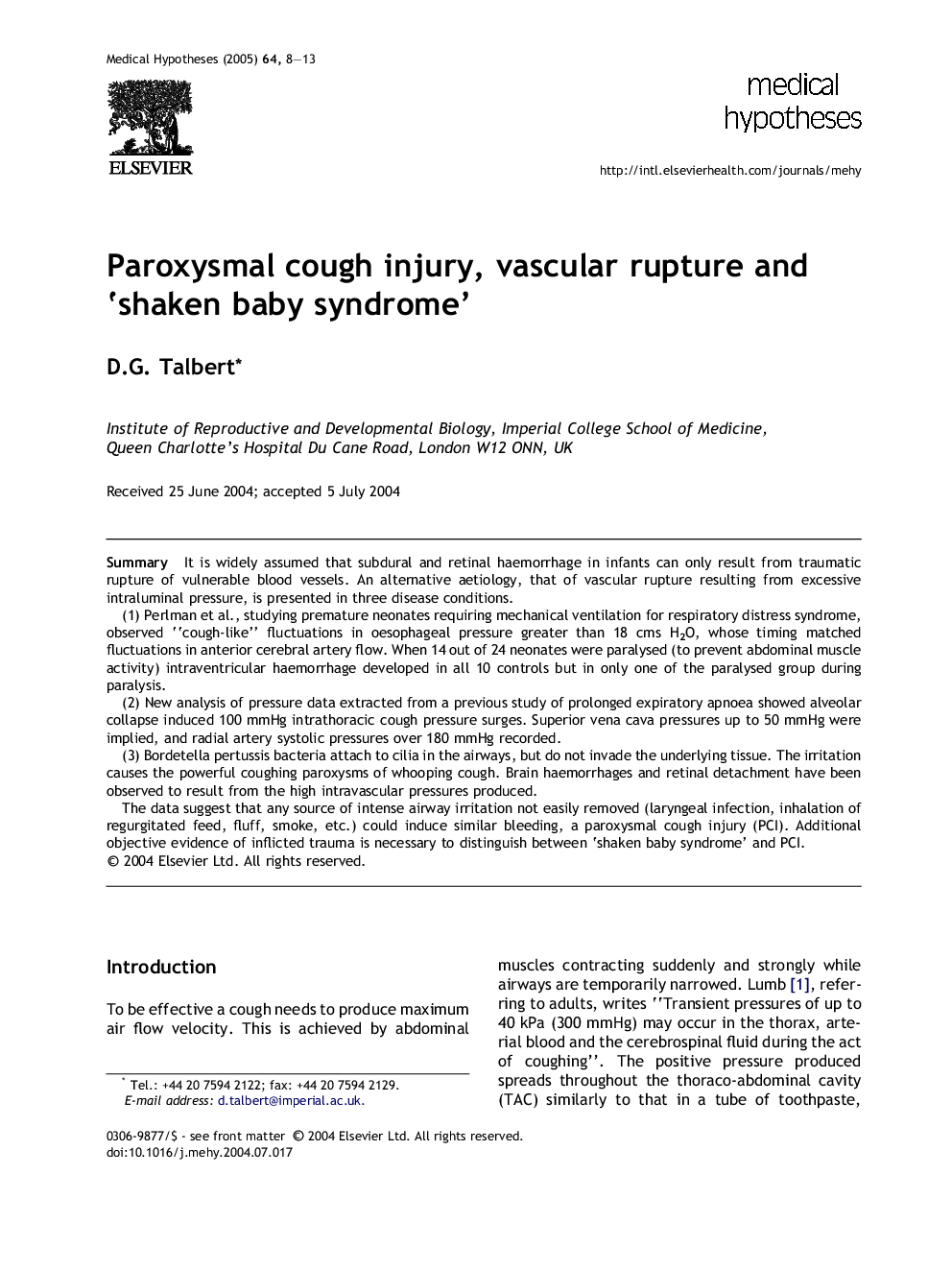 Paroxysmal cough injury, vascular rupture and'shaken baby syndrome'