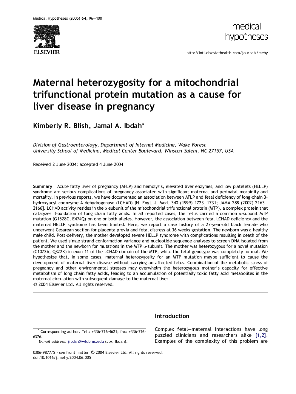 Maternal heterozygosity for a mitochondrial trifunctional protein mutation as a cause for liver disease in pregnancy