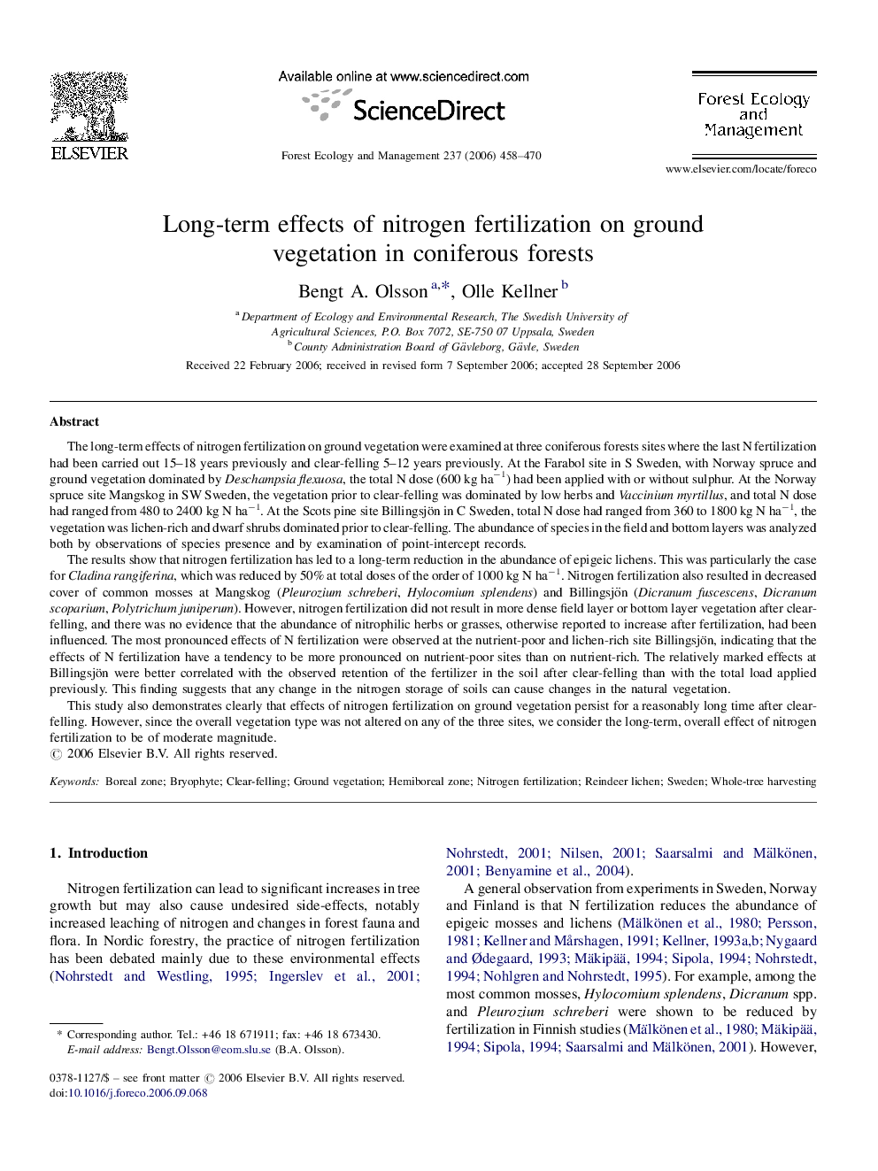 Long-term effects of nitrogen fertilization on ground vegetation in coniferous forests