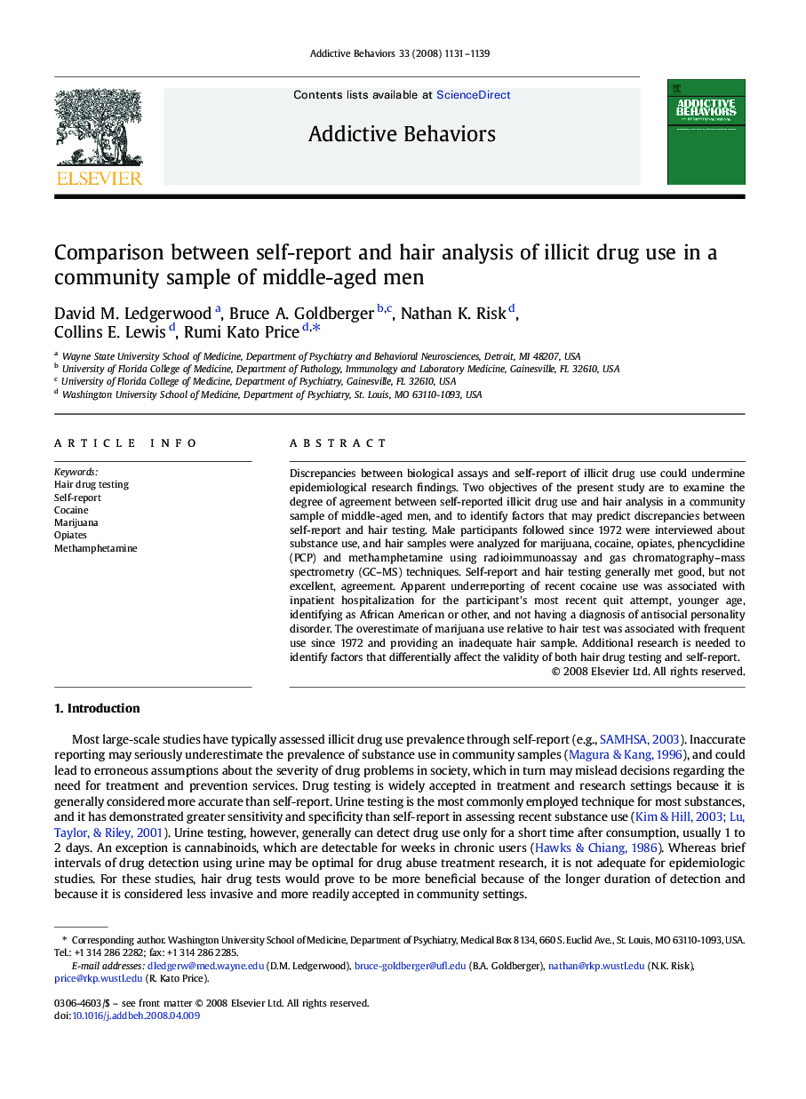 Comparison between self-report and hair analysis of illicit drug use in a community sample of middle-aged men